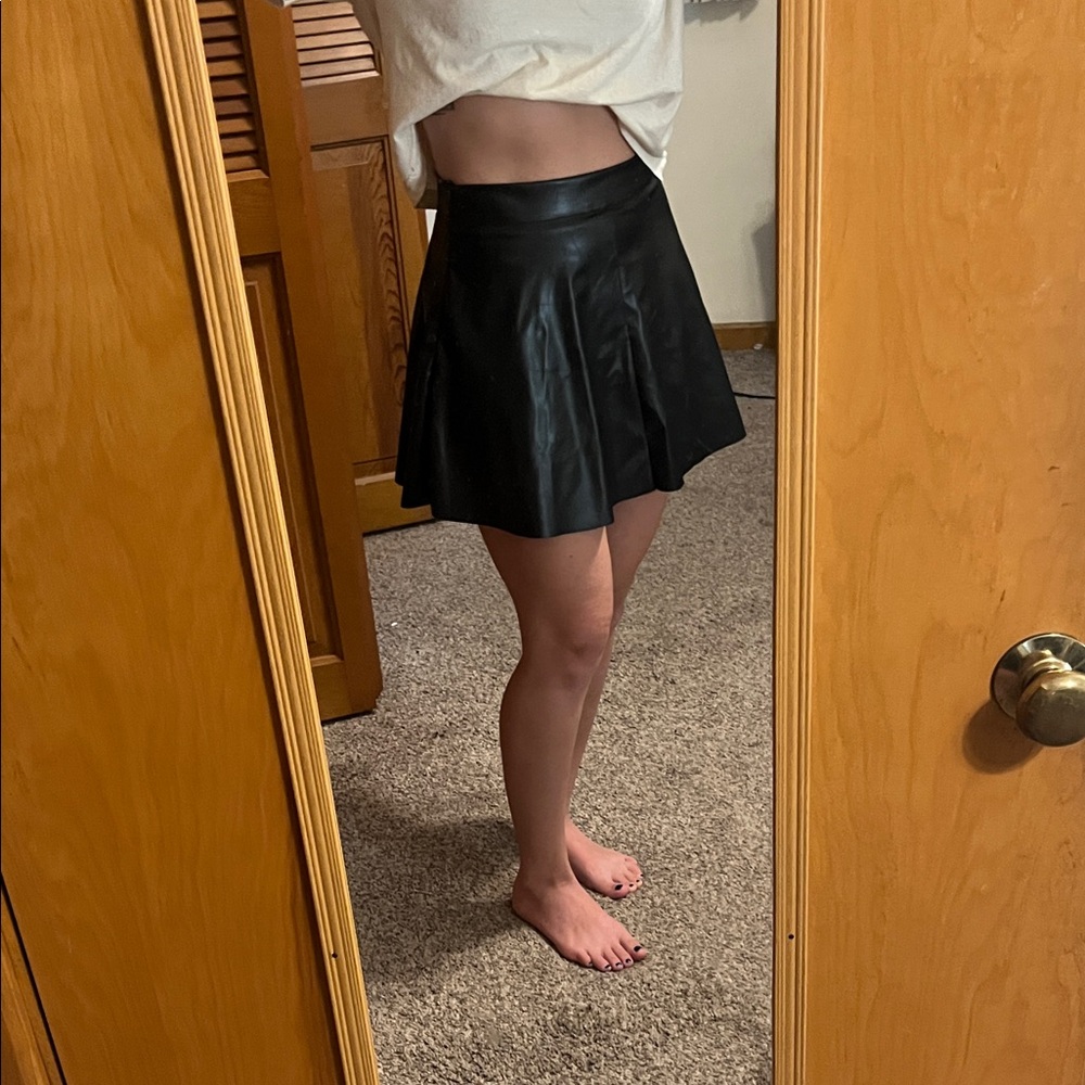 Black Faux Leather Skater Skirt